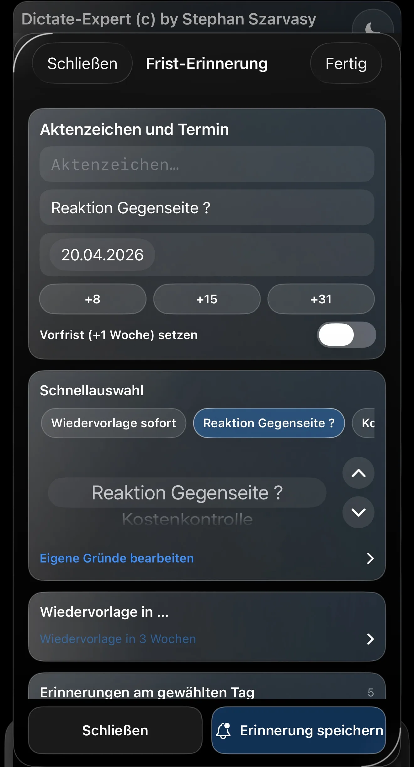 Fristeintragungs- und Kontrollsystem