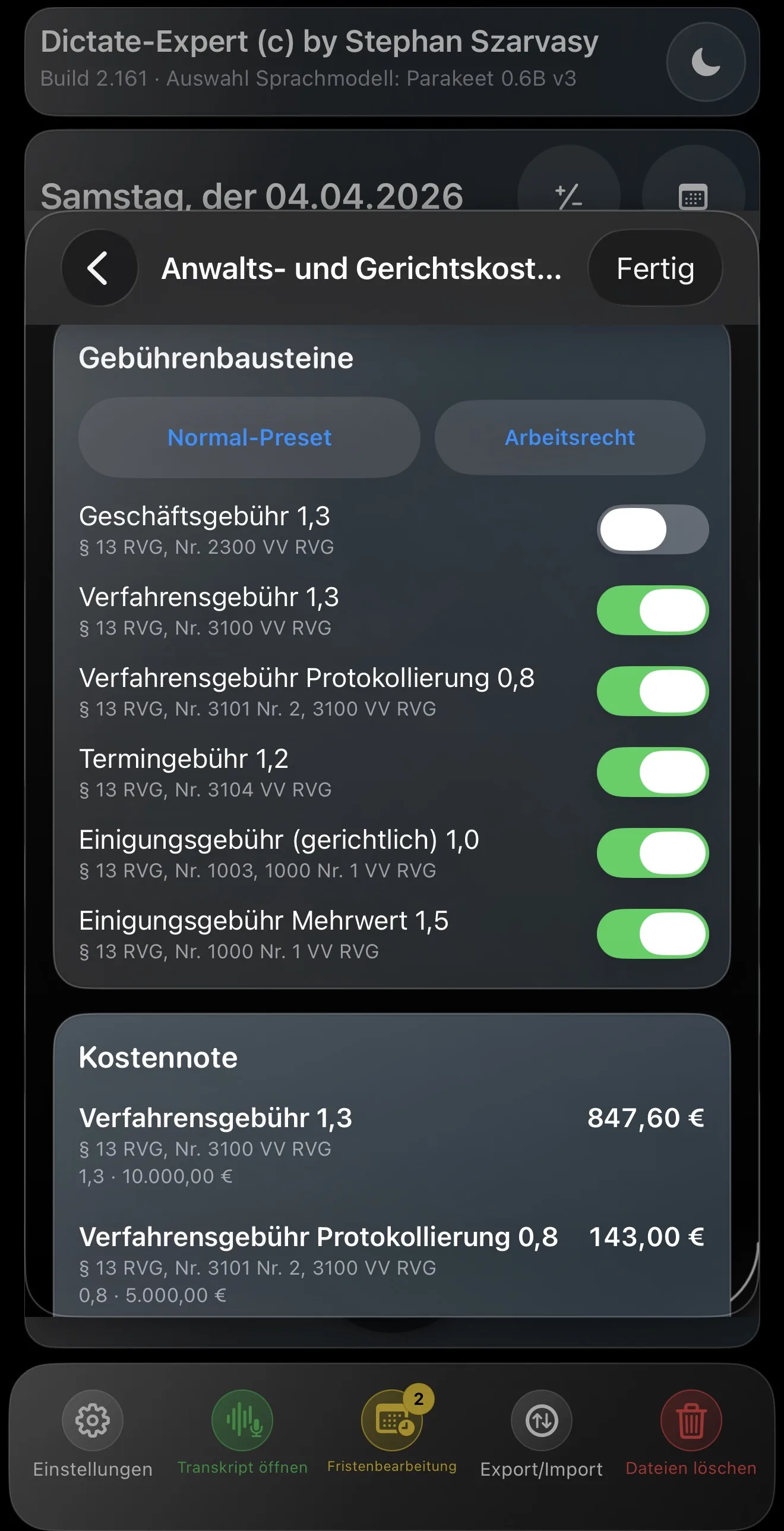 Anwalts- & Gerichtsgebühren berechnen